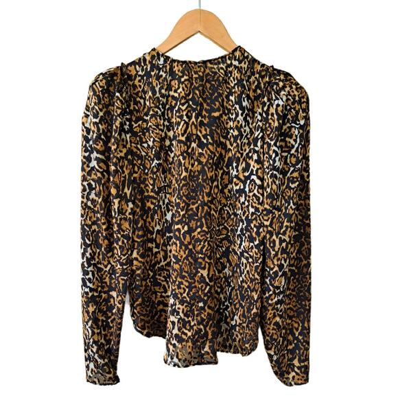 RONNY KOBO Chiara Leopard Burnout Puff Long Sleeve Top Small Black Tan Blouse - Picture 9 of 9